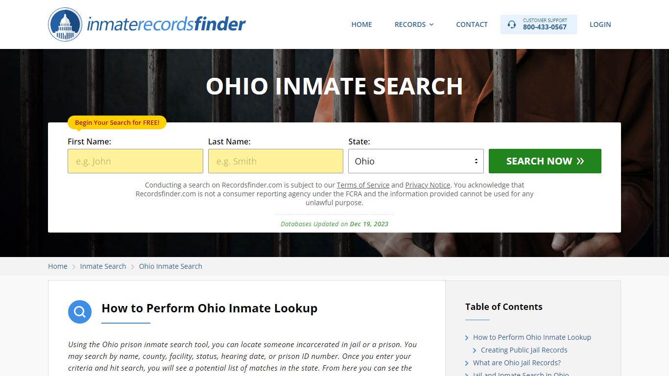 Ohio Inmate Search - Jail & Prison Records Online - Recordsfinder.com